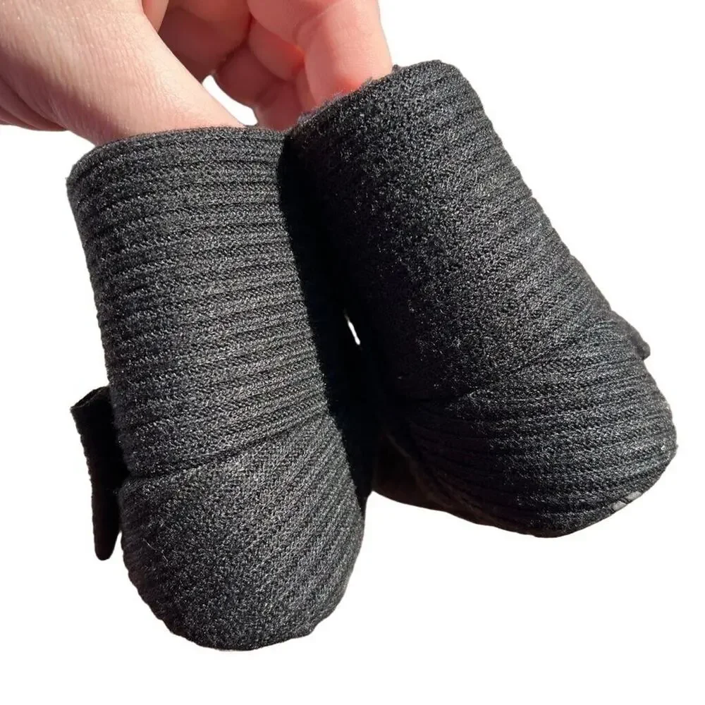 myggpp Baby Infant Booties Ankle Boots with Bow Black Soft Sole Fleece Lined
